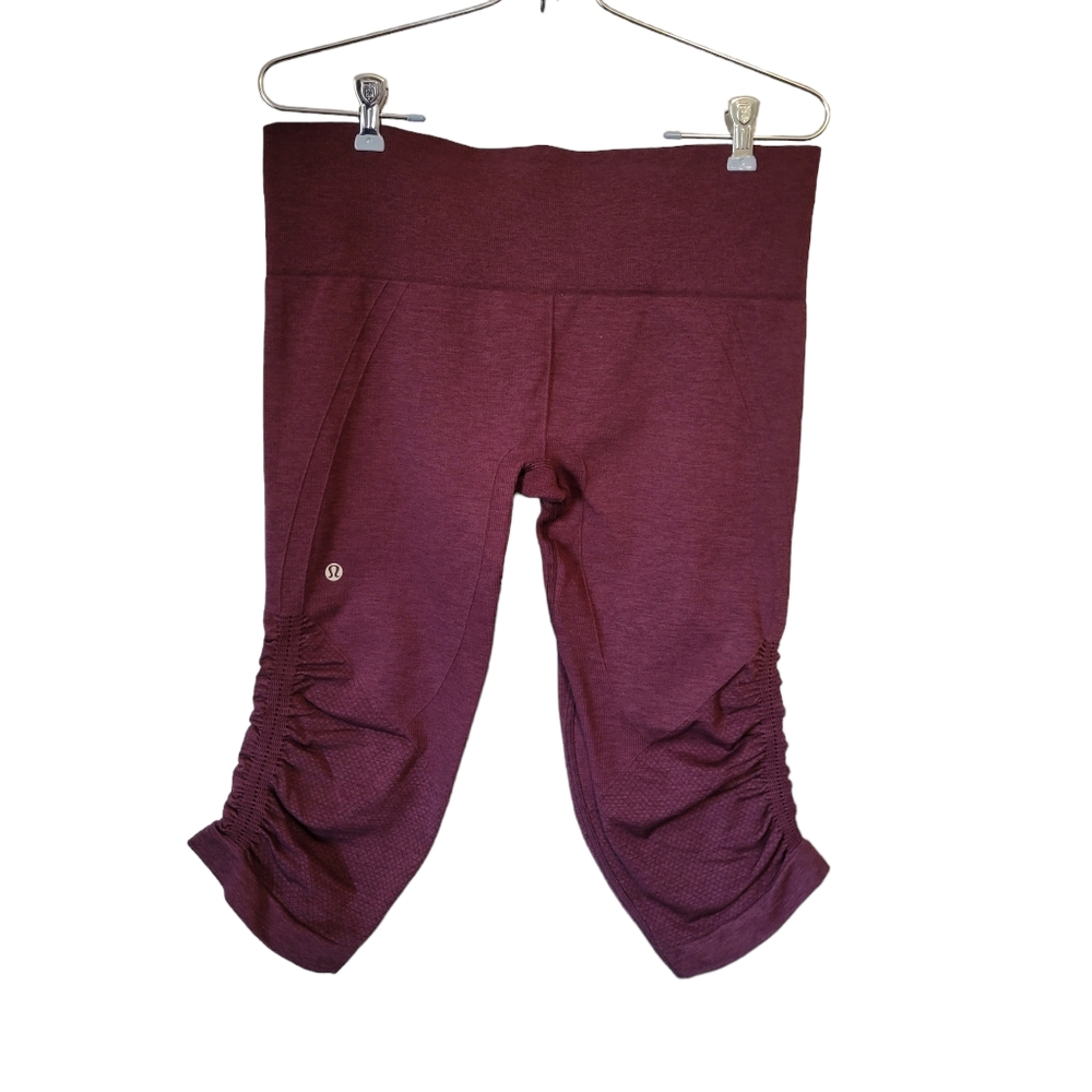 ​Lululemon Flow and Go Ruched Crop Leggings Mulberry Heathered Burgundy Size 10